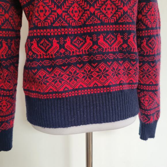 J. Crew Cheerful Fair Isle Sweater Mock Neck Red Birds Snowflakes Women Small - Picture 7 of 13